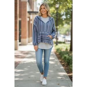 ✨ WALLFLOWER Boho Baja Hoodie Pullover – Striped Gray Mauve Blue – Size XL ✨
